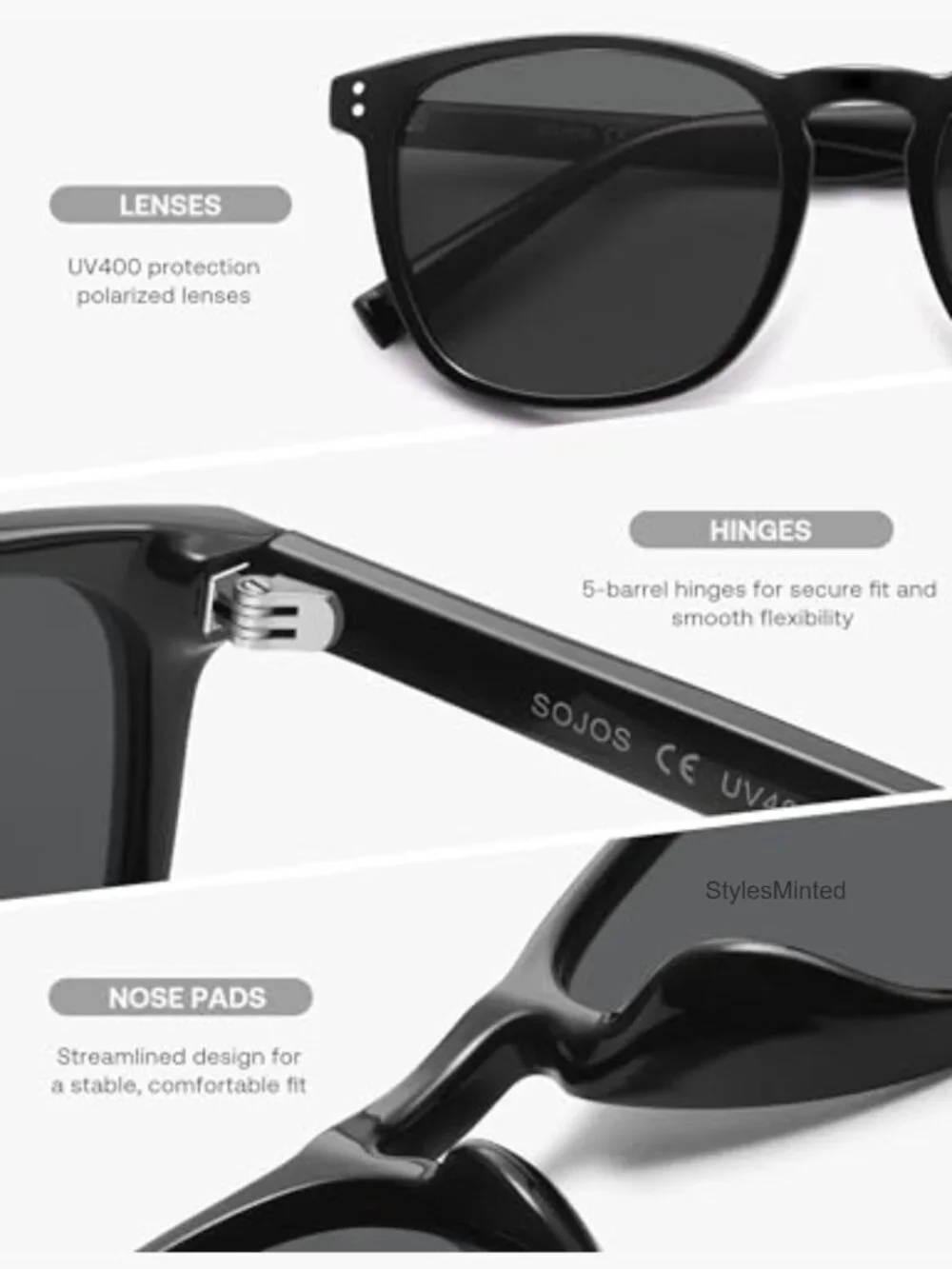 Unisex Rounded Square Polarized Sunglasses TR90 Frame UV400